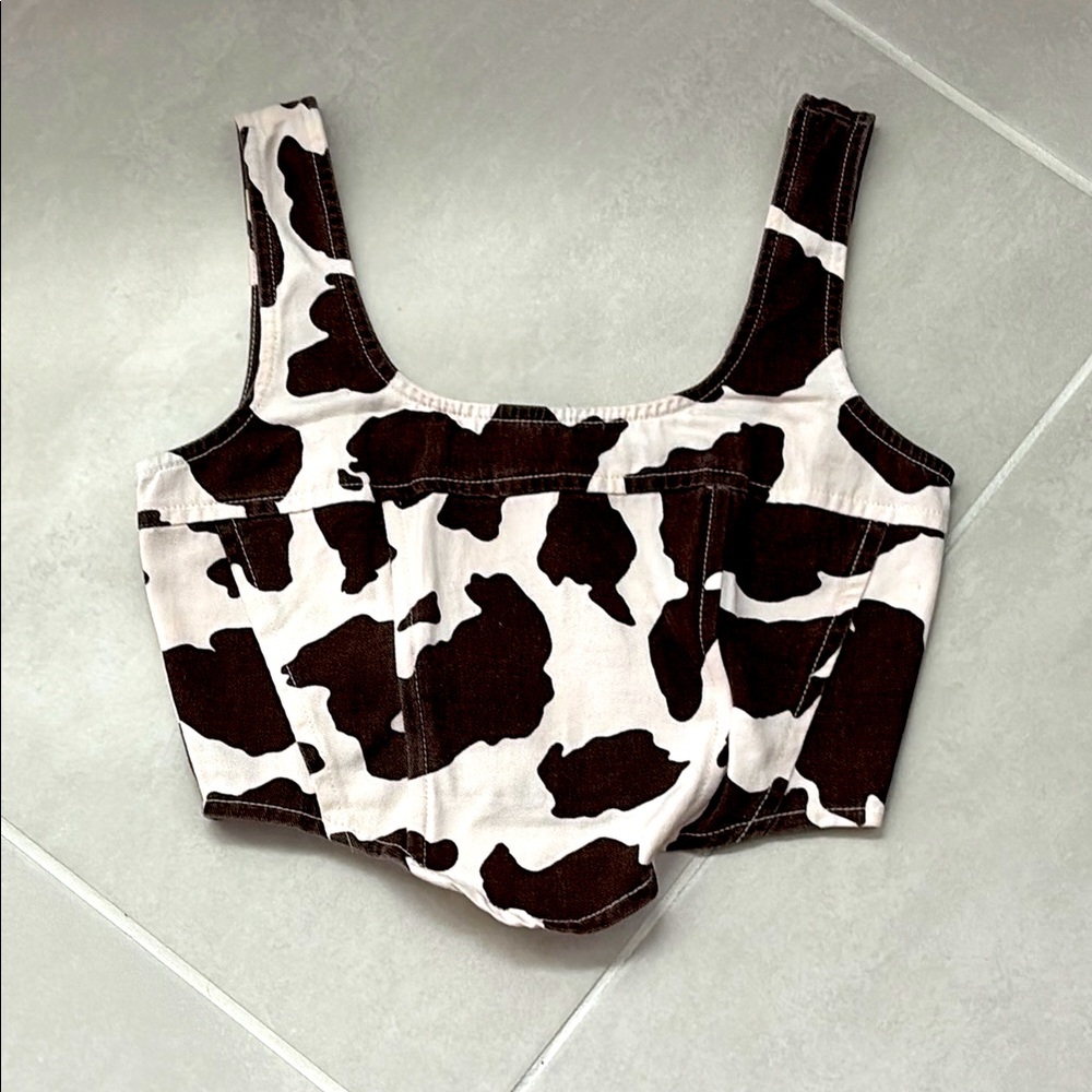 Lone Star cowprint denim corset top